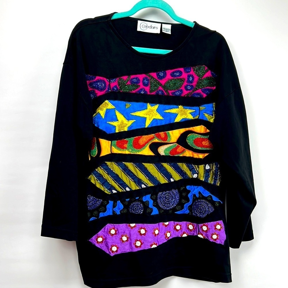 Cedars blouse Size large with beautiful  beads design in the front of the blouse